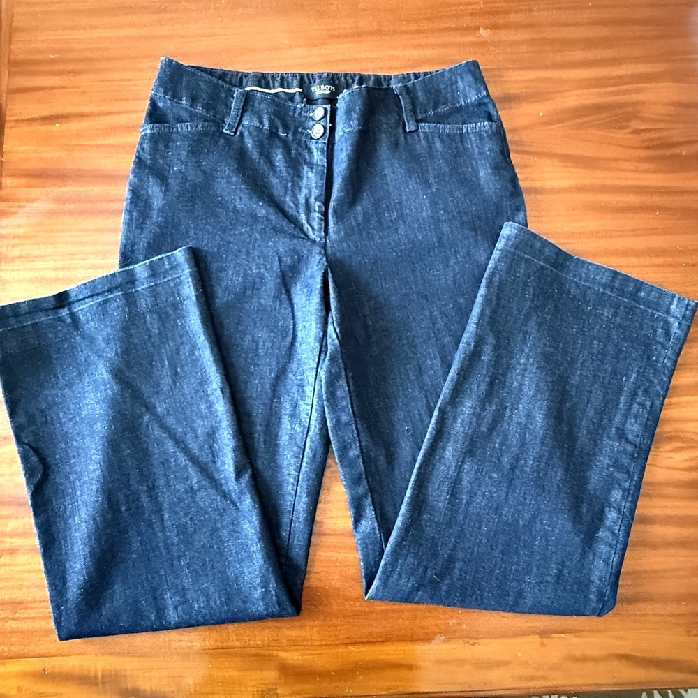 TALBOTS SIGNATURE FLARE Denim Trouser Women's 10 Dark Blue Wide Leg Jean Stretch